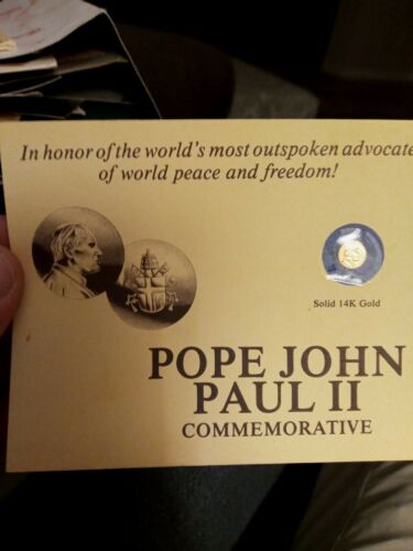 Solid 14 Karat Gold Pope John Paul Ii Coin Commemorative